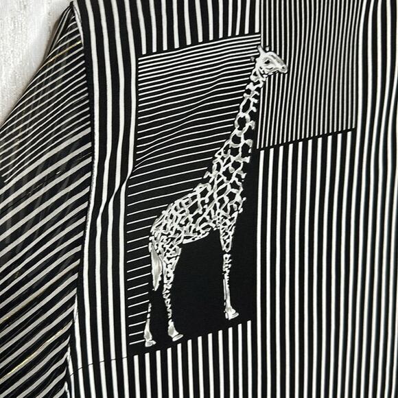 Won Moa Vintage Giraffe Print Chiffon button front blouse long sleeve - Picture 5 of 7